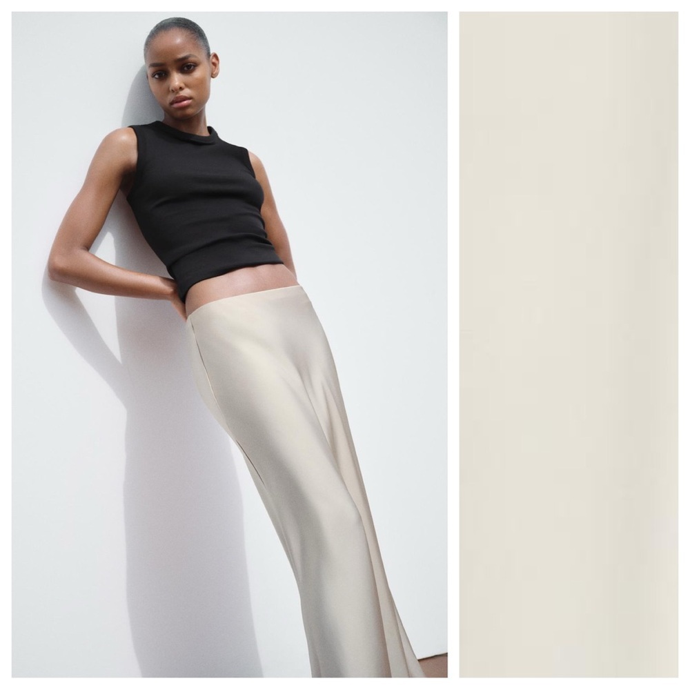 Zara Cream Satin Midi Skirt